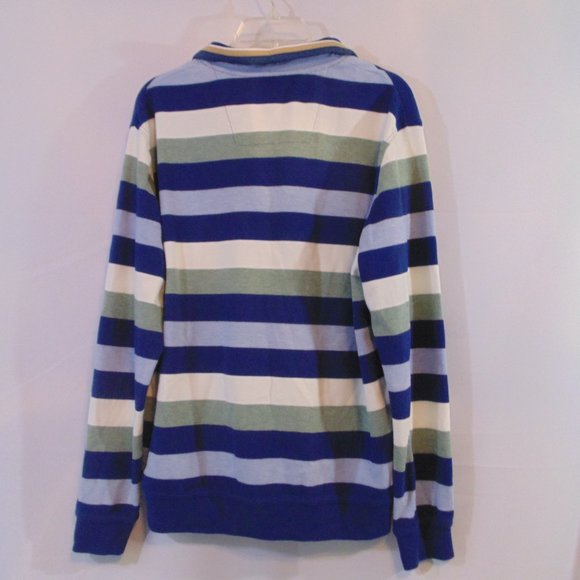 Chris Cayne 1/4 zip long sleeve sweater Large Blue/green/white Stripe - Picture 4 of 8